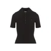 Courrèges Ribbed Short-sleeved Polo Shirt With Buttoned Placket In Black