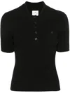 Courrèges Ribbed Short-sleeved Polo Shirt With Buttoned Placket In Black