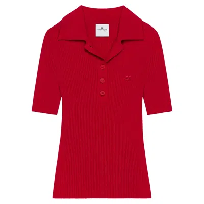Courrèges Signature Rib Knit Polo In Red
