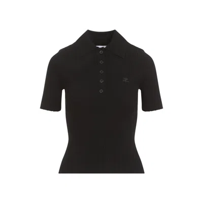 Courrèges Courregès Signature Ribbed Knit Polo In Black