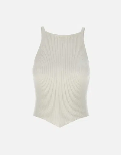 COURRÈGES COURREGES SIGNATURE RIBBED KNIT WHITE TOP
