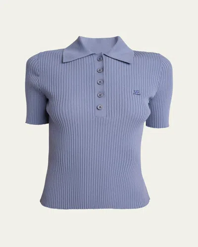 Courrèges Signature Ribbed Polo Top In Blue