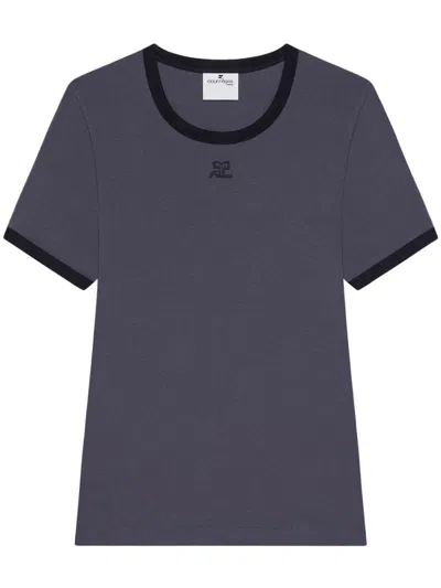 Courrèges Buckle Contrast T-shirt In Grey