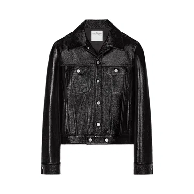 Pre-owned Courrèges Signature Vinyl Trucker Jacket 'black' | Men's Size 50