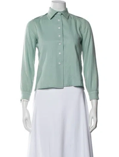 Pre-owned Courrèges Silk Long Sleeve Button-up Top In Green