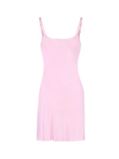 Courrèges Pink Silk Embroidered Logo Mini Dress