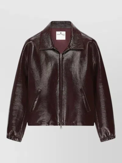 Courrèges Silk Nylon Coat Pointed Collar Side Pockets In Burgundy