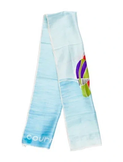 Pre-owned Courrèges Silk Printed Scarf In Blue