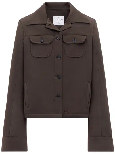 Courrèges Single-breasted Twill Jacket In Brown