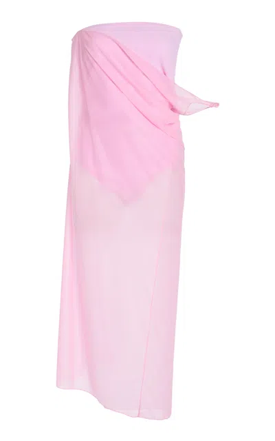 Courrèges Single-sleeve Glass Jersey Dress In Light Pink