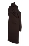 Courrèges Single-sleeve Scarf Wool Dress In Brown