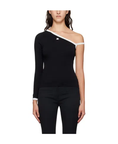 Courrèges Single-sleeved Color T-shirt In Black