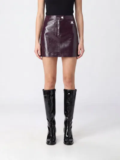 Courrèges Vinyl Reedition Faux Leather Skirt In Burgundy