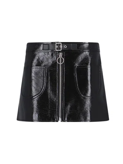 Courrèges Buckle-strap Crinkled Miniskirt In Black