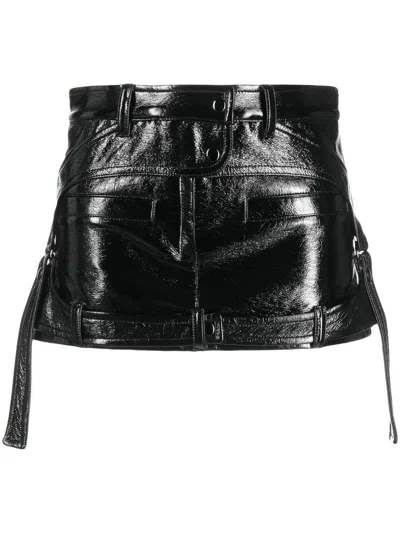 Courrèges Racer Crinkled Vinyl Mini Skirt In Black