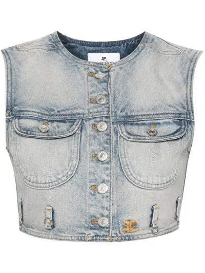 COURRÈGES SKY BLUE DENIM CROPPED VEST