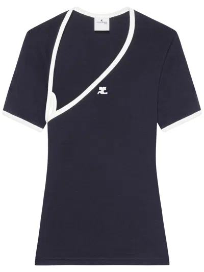 Courrèges Slash Contrast T-shirt In Black