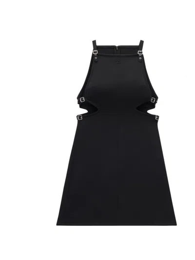 COURRÈGES SLASH BUCKLE TWILL DRESS WOMEN BLACK IN POLYESTER