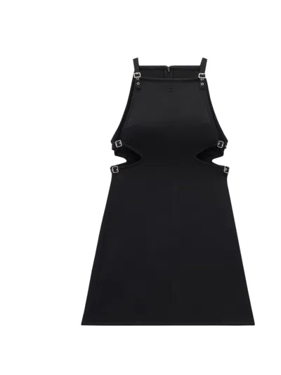 Courrèges Slash Buckle Twill Dress In Black