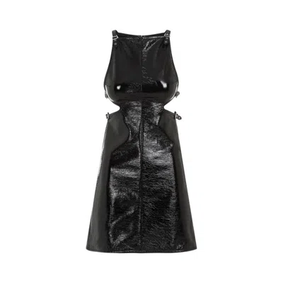 COURRÈGES SLASH BUCKLE VINYL BLACK COTTON DRESS