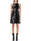 Courrèges Buckle-detailed Patent-finish Minidress In Black