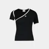 Courrèges Slash Contrast Cut Out Jersey T-shirt In Schwarz