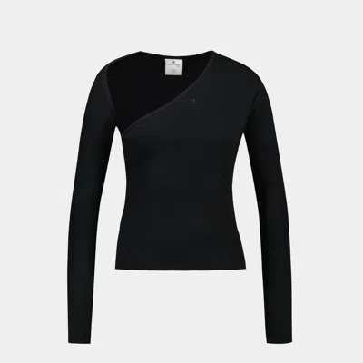 Courrèges Slash Ribbed-knit Top In Black