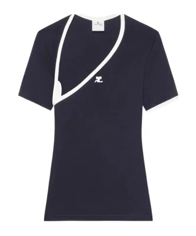 Courrèges Slash Contrast T-shirt In Black