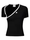 Courrèges Slash Contrast Cut Out Jersey T-shirt In Black/heritage White