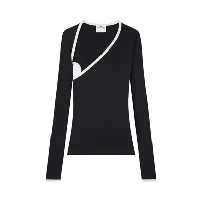 Pre-owned Courrèges Slash Contrast Top 'black/heritage White' | Women's Size M