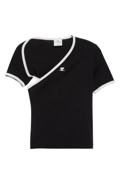 Courrèges Slash Contrast Cut Out Jersey T-shirt In Schwarz