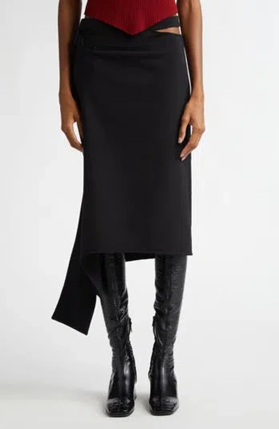 Courrèges Slash Cutout Wool Midi Skirt In Black