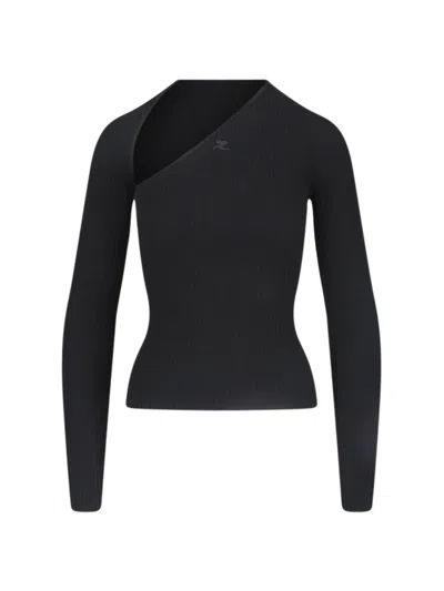 COURRÈGES COURRÈGES SLASH LOGO TOP IN BLACK FABRIC