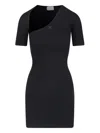 Courrèges Slash Mini Dress In Black Fabric Ribbed Knit In Black  