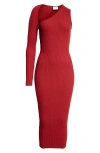 Courrèges Slash One-shoulder Rib Sweater Dress In Grenat