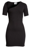 Courrèges Slash Mini Dress In Black Fabric Ribbed Knit In Black