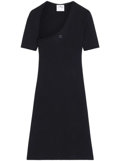 Courrèges Slash Ribbed Knit Dress In Black