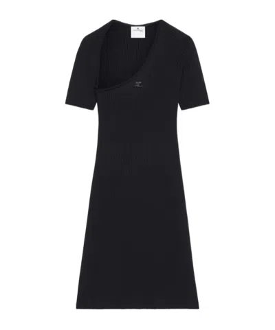 COURRÈGES COURRÈGES MINI SLASH RIB-KNIT FLARED DRESS