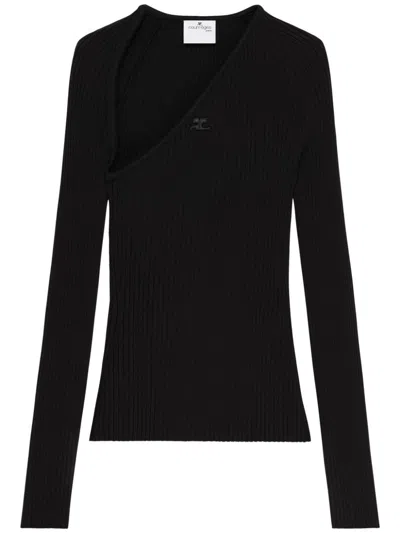COURRÈGES SLASH RIBBED-KNIT TOP