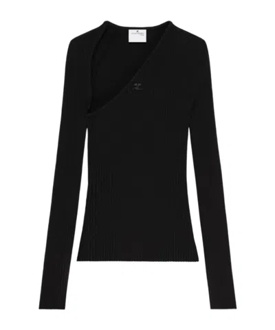 COURRÈGES COURRÈGES SLASH ASYMMETRIC-NECK RIBBED-KNIT TOP