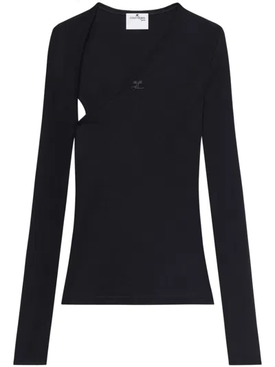 Courrèges Slash Logo Top In Black Fabric