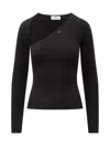 Courrèges Slash Asymmetric Ribbed-knit Sweater In Black