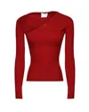 Courrèges Slash Asymmetric-neck Ribbed-knit Top In Grenat