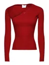 Courrèges Slash Asymmetric-neck Ribbed-knit Top In Red