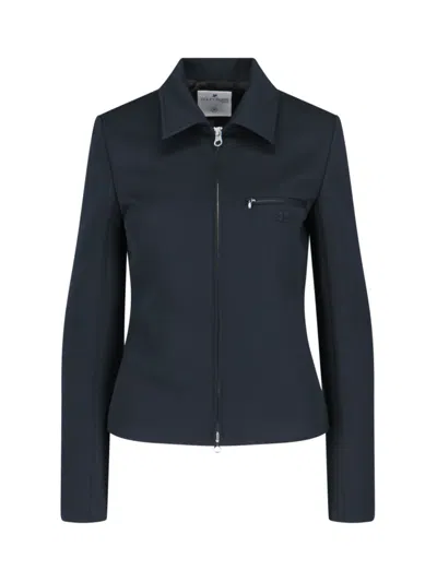 Courrèges Sleek Tailored Polyester-blend Jacket With Cupro Lining In Blue
