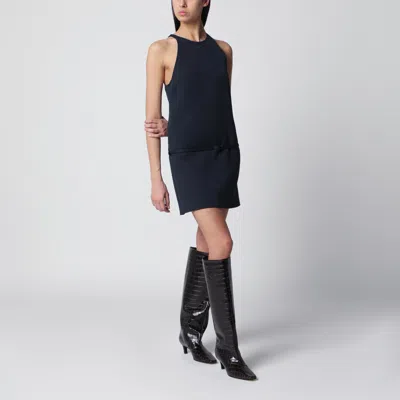 Courrèges Sleeveless A-line Twill Mini Dress With Belt In Navy In Blue