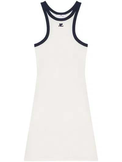 Courrèges Sleeveless Black And White Short Dress In Bianco E Blu Navy
