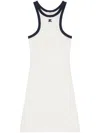 Courrèges White Cotton Mini Dress With Navy Blue Details And Halter Neck