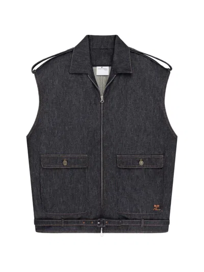 Courrèges Sleeveless Denim Bomber Jacket In Gray