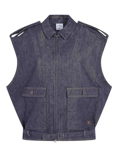 Courrèges Sleeveless Denim Bomber Jacket In Blue